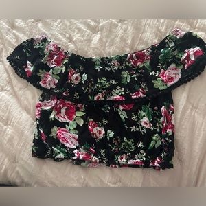 Charlotte Russe Off the Shoulder Flower Crop Top